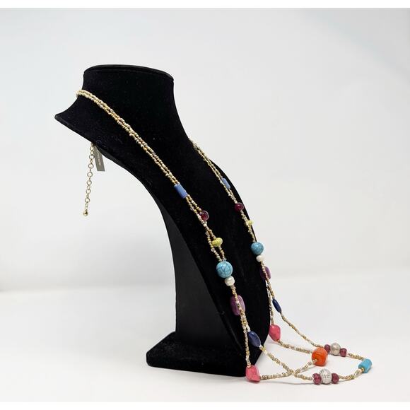Chicos Necklace Double Strand Multicolor Beaded Long New - Picture 4 of 8